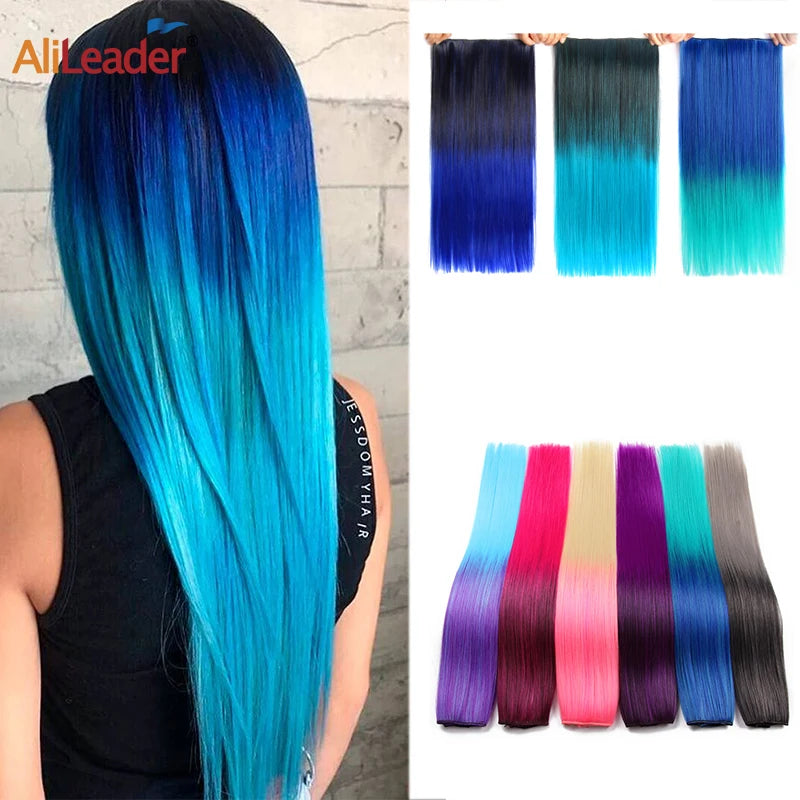 Synthetic 22Inch Clips in Hair Extension Long Straight 5Clip Ombre Black Brown