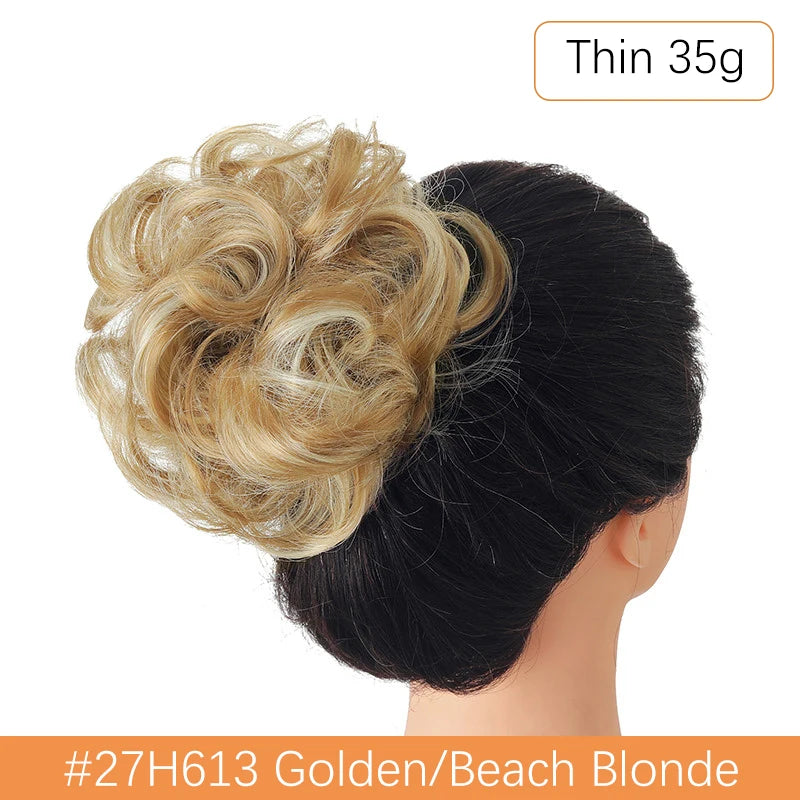 Synthetic Messy Bun Chignon Scrunchies, Wrap Curly Ponytail Hairpiece