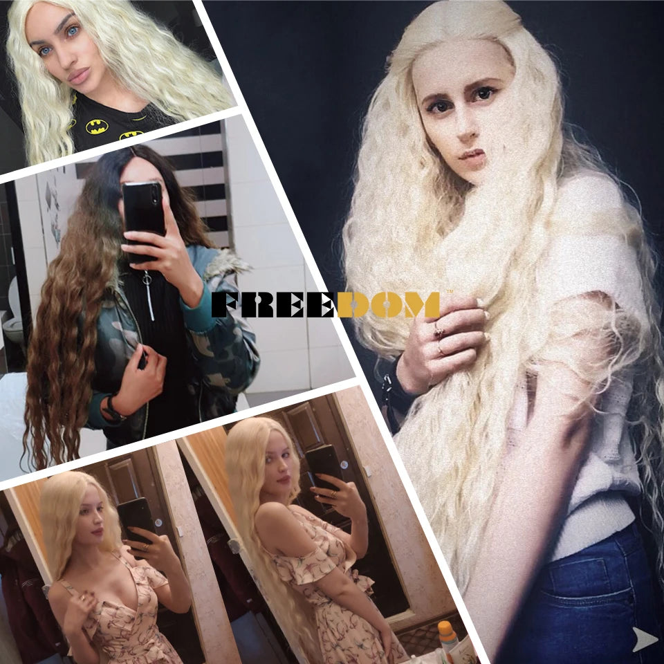 Synthetic Lace Frontal Wig Long Curly Ombre Brown Highlight Ginger White Pink