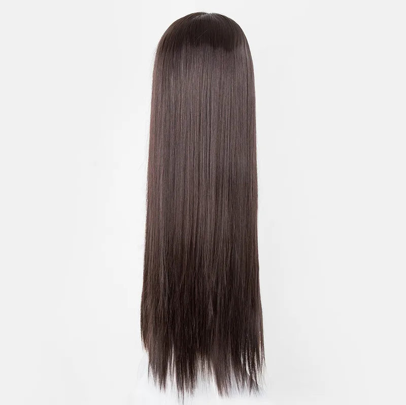 Brown Wig Synthetic Heat Resistant Fiber Long Straight Hair Salon Middle Part