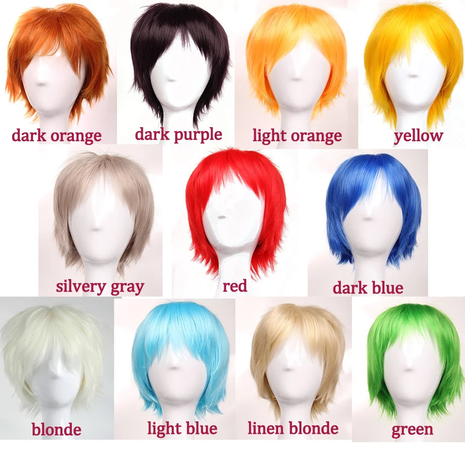 Synthetic Wig Cosplay White Red Green Blue Pink Yellow Hair Short Layer