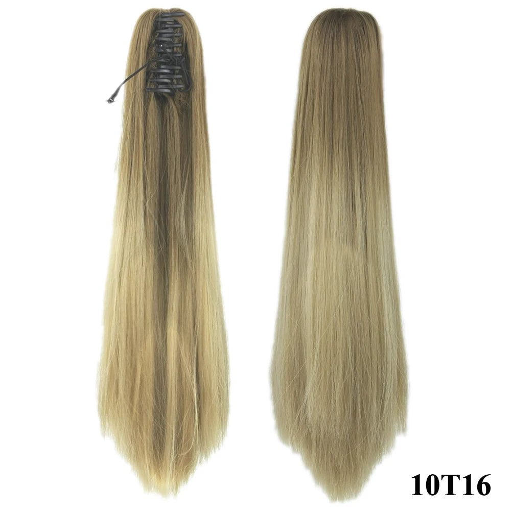 24'' Straight Synthetic Hair Clip in Extension Red Pink Claw Ponytail Hairpieces