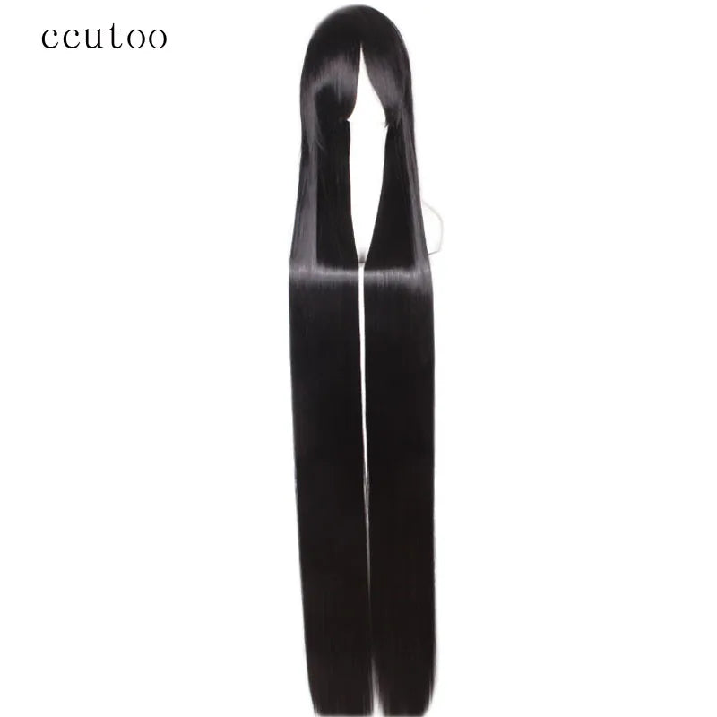 Black Long Straight High Temperature Fibre Synthetic Party Cosplay Costume Wig, 150cm