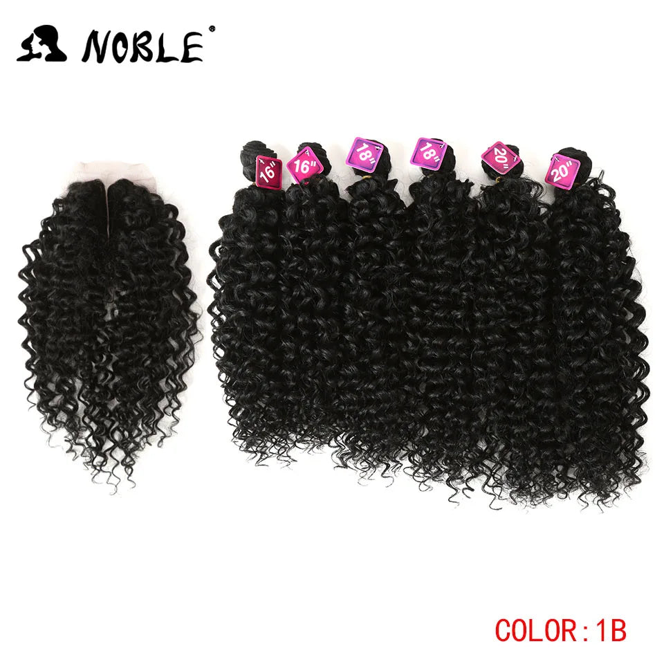 Afro Kinky Curly Hair Weave 16-20 inch 7Pieces/lot Synthetic Hair Bundles With Closure Middle Part Lace Closure