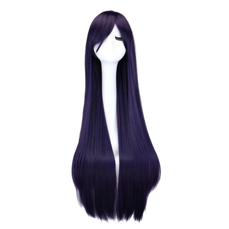 Long Straight Cosplay Wig Black Purple Red Pink Blue Dark Brown Cm