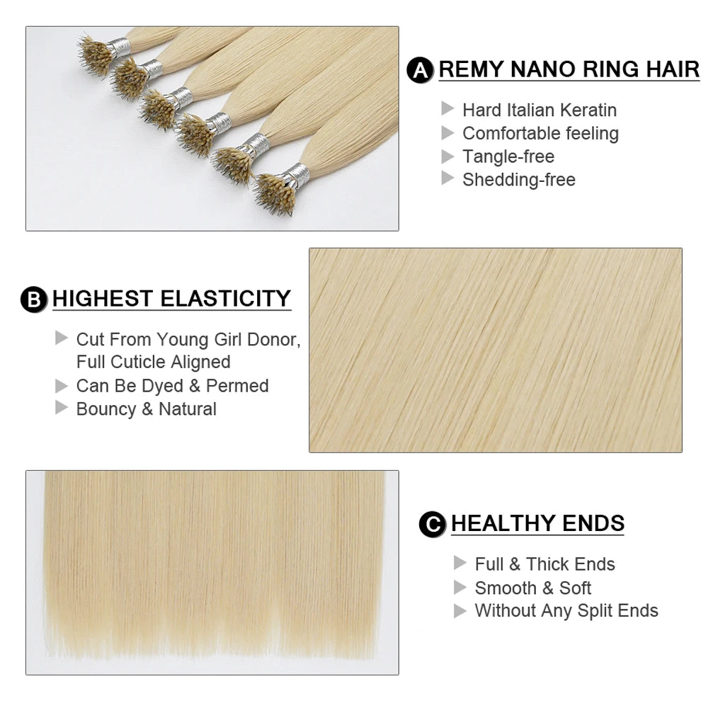 Fairy Remy Hair 0.5g/strand 12/14 Real Nano Ring Tip Human Extensions Silky