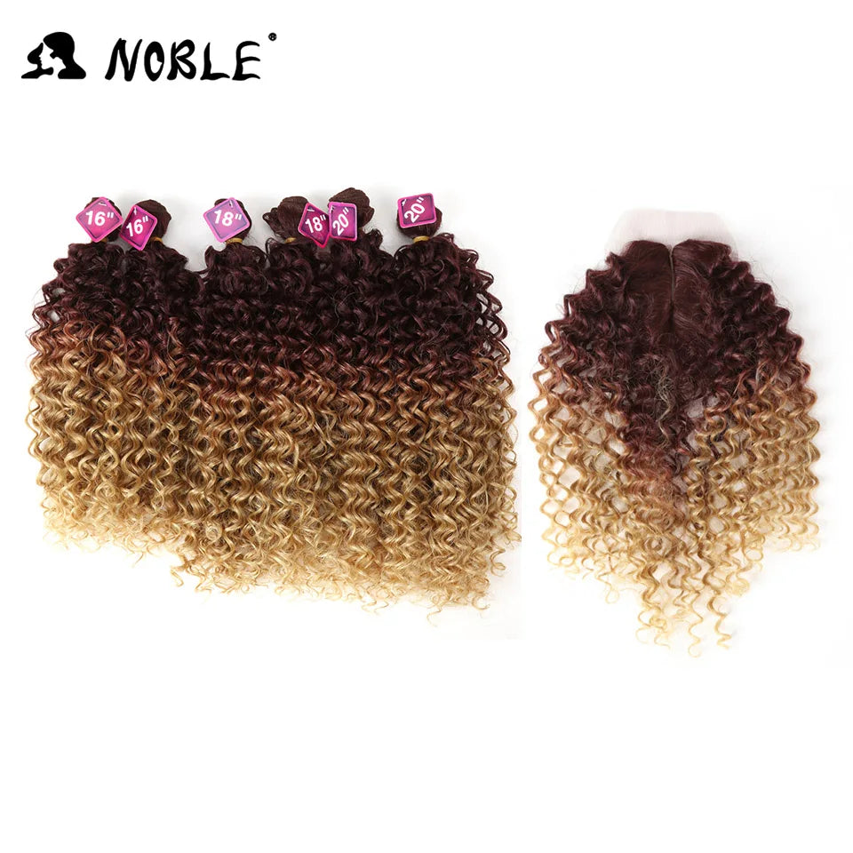 Afro Kinky Curly Hair Weave 16-20 inch 7Pieces/lot Synthetic Hair Bundles With Closure Middle Part Lace Closure