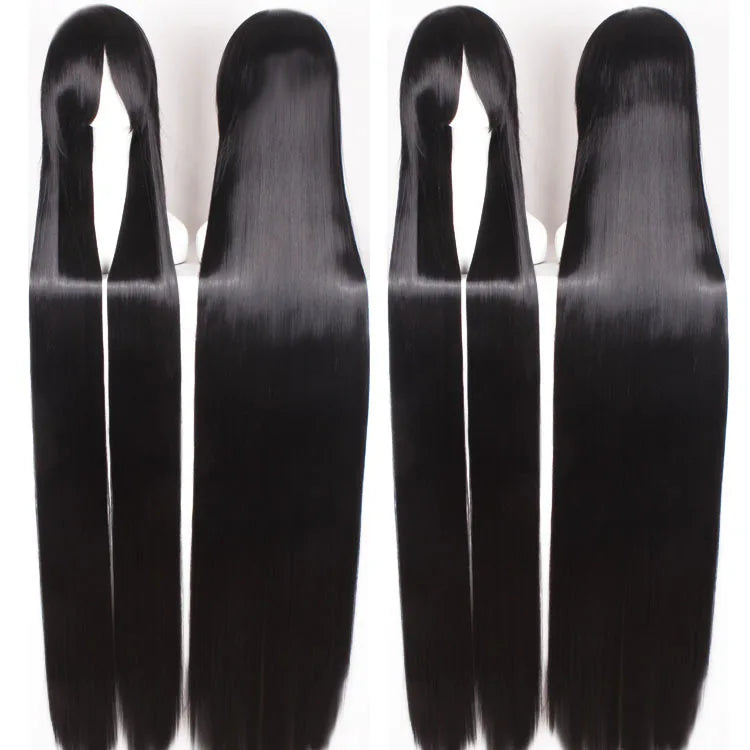 Black Long Straight High Temperature Fibre Synthetic Party Cosplay Costume Wig, 150cm