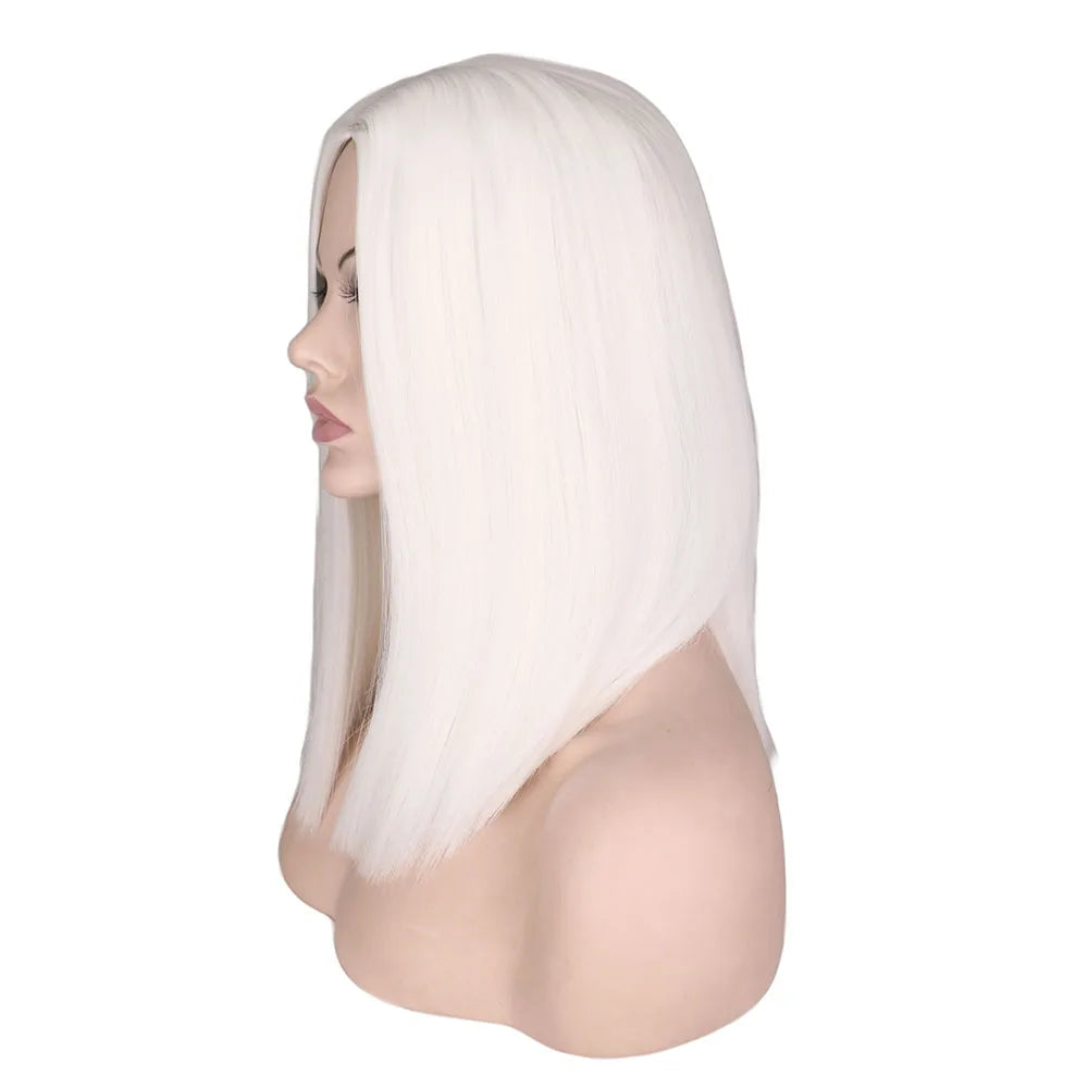 Short Bob Wig Straight White Cosplay Party Costume Temperature Fiber Synthetic Hair