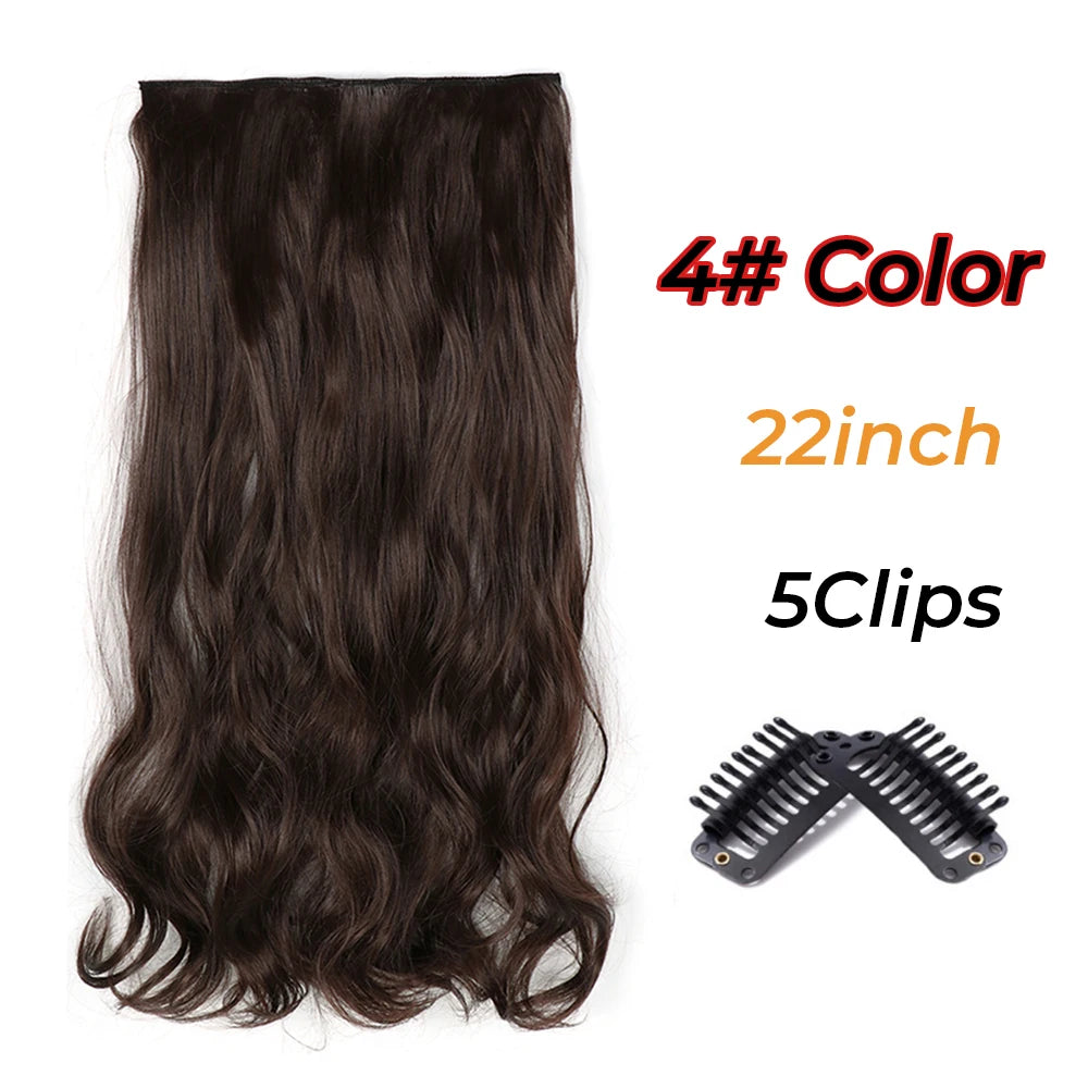Long Wavy Synthetic 5 Clip In Hair Extensions Black Orange Heat Resistant Hairpieces