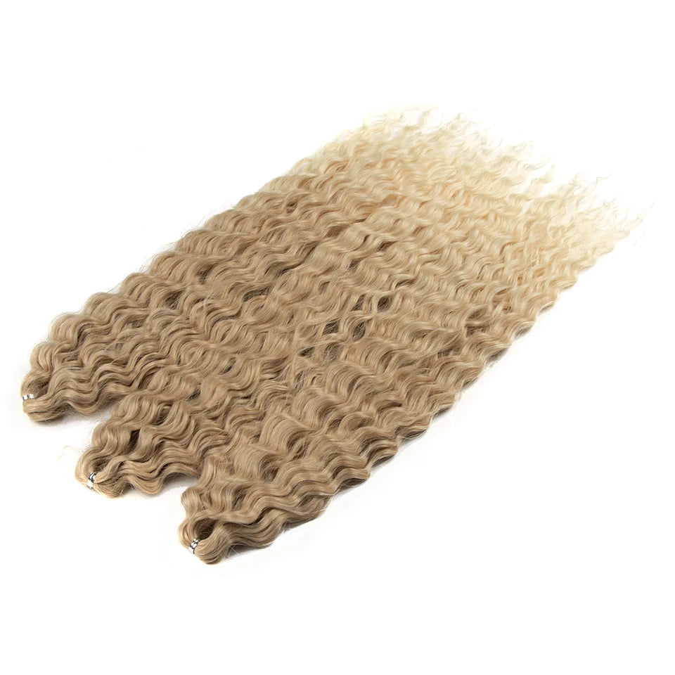 Synthetic Twist Crochet Curly Hair Water Wave Braid Ombre Blonde Brown Deep