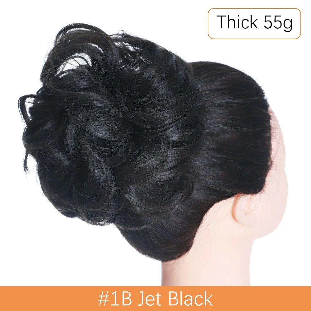 Synthetic Messy Bun Chignon Scrunchies, Wrap Curly Ponytail Hairpiece