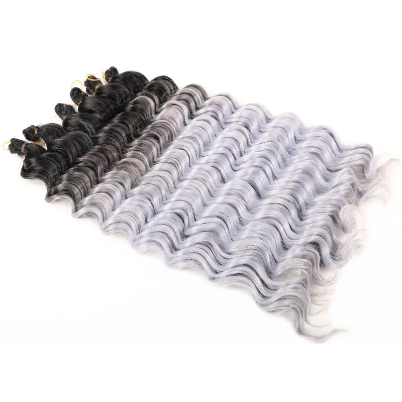 20“Deep Curly Synthetic Hair Deep Wave Bulk Crochet Braid Black Ombre Blue