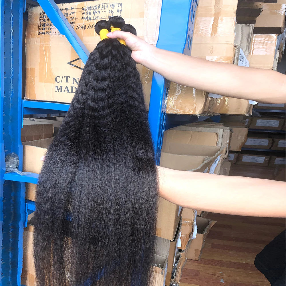 Kinky Straight Human Hair Bundles Indian Yaki Sew-in Weaves