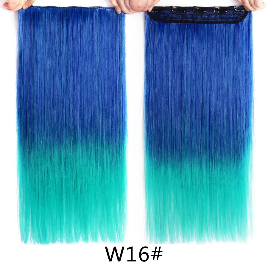 Synthetic 22Inch Clips in Hair Extension Long Straight 5Clip Ombre Black Brown