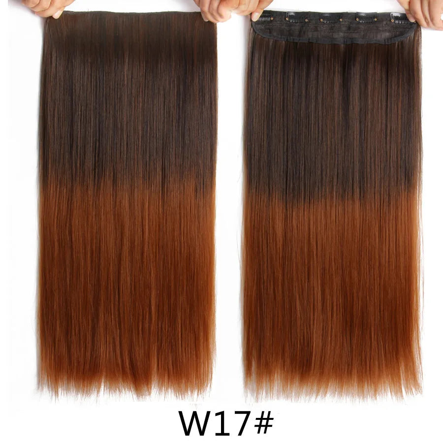 Synthetic 22Inch Clips in Hair Extension Long Straight 5Clip Ombre Black Brown