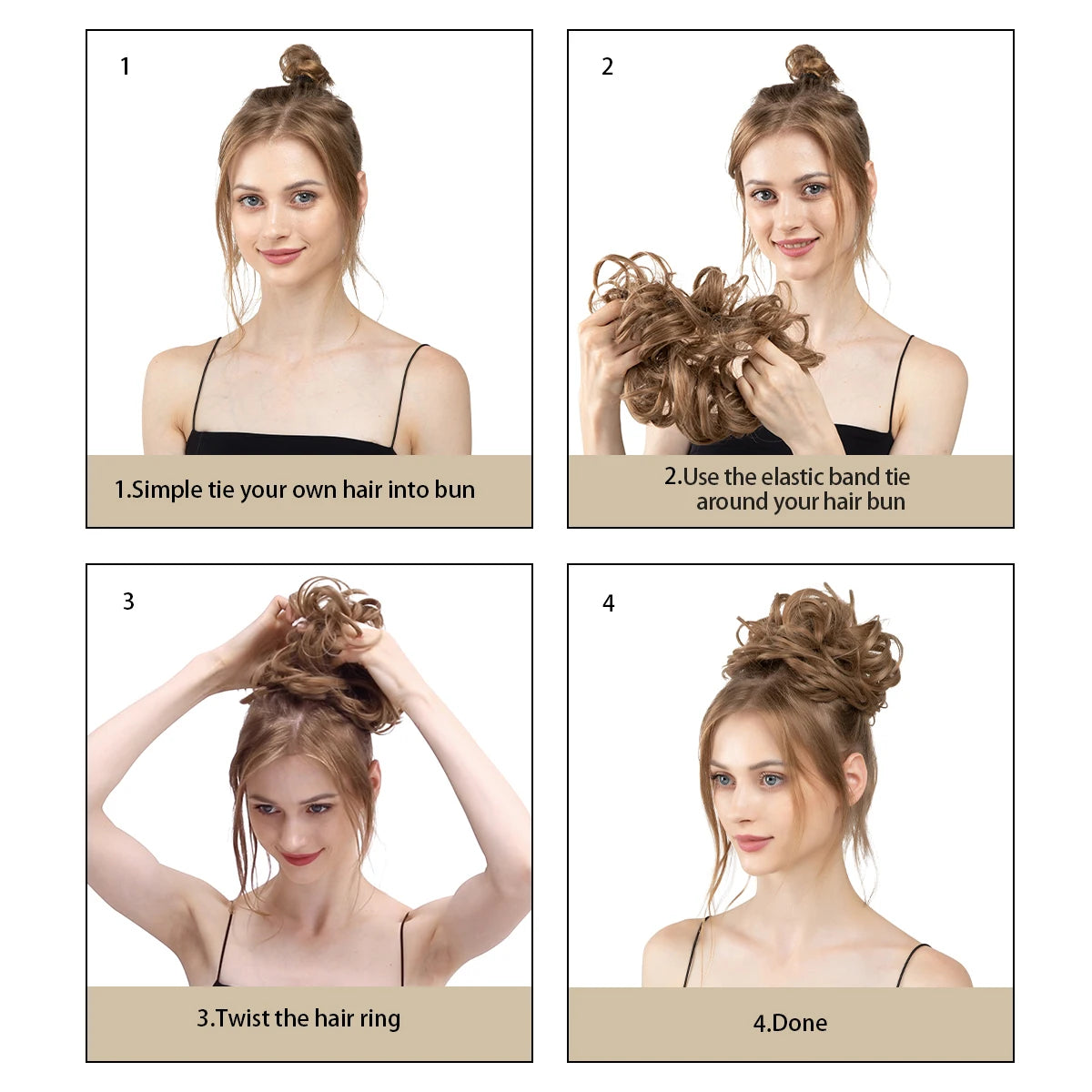Synthetic Messy Bun Chignon Scrunchies, Wrap Curly Ponytail Hairpiece