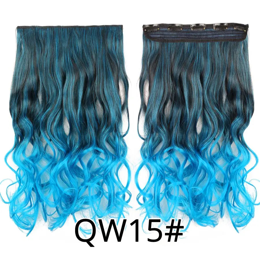 Synthetic 22Inch Clips in Hair Extension Long Straight 5Clip Ombre Black Brown