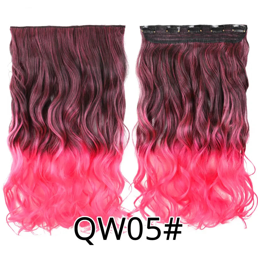 Synthetic 22Inch Clips in Hair Extension Long Straight 5Clip Ombre Black Brown