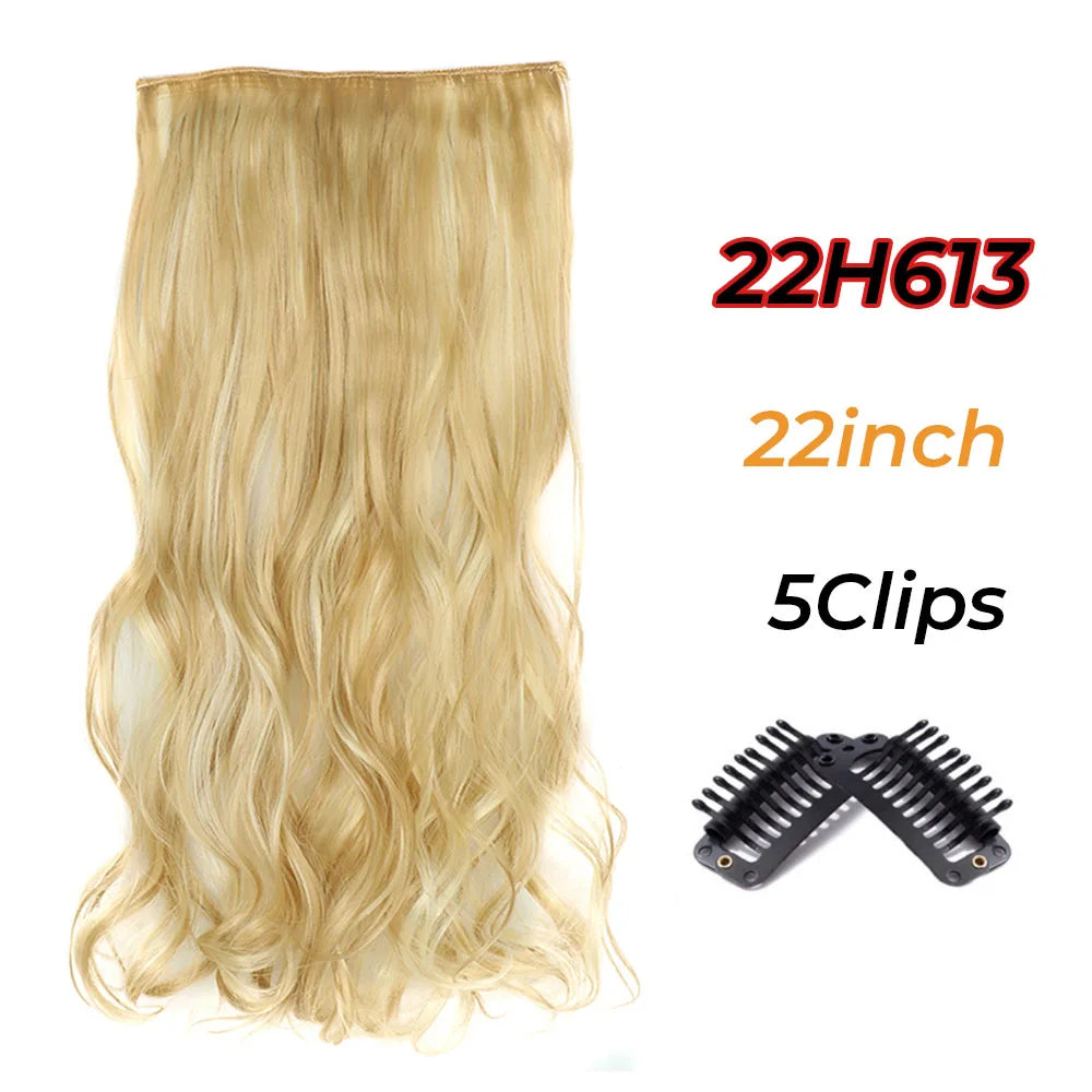 Long Wavy Synthetic 5 Clip In Hair Extensions Black Orange Heat Resistant Hairpieces