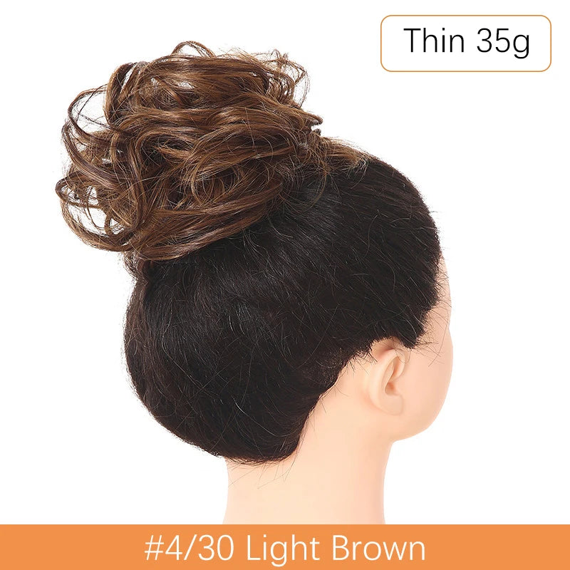 Synthetic Messy Bun Chignon Scrunchies, Wrap Curly Ponytail Hairpiece