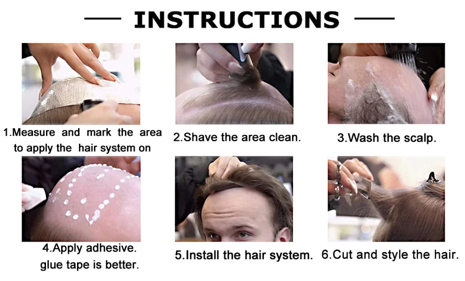 Human Hair Men's Wigs Skin PU Toupee Capillary Prosthesis Unit Replacement System