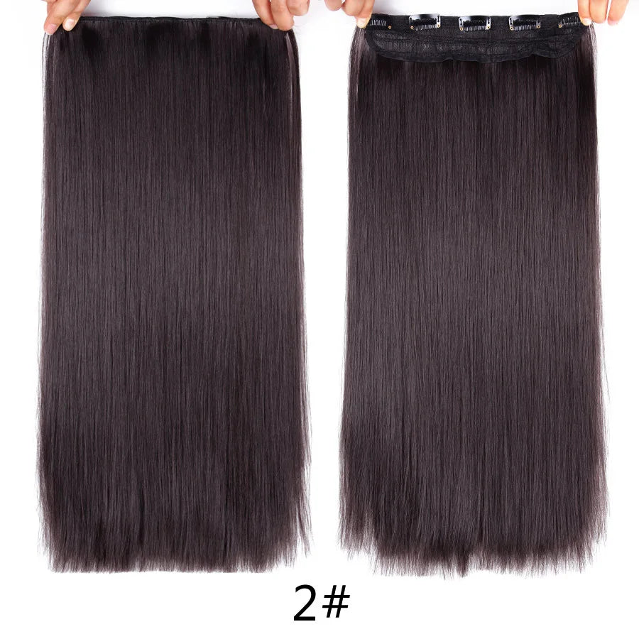 Synthetic 22Inch Clips in Hair Extension Long Straight 5Clip Ombre Black Brown