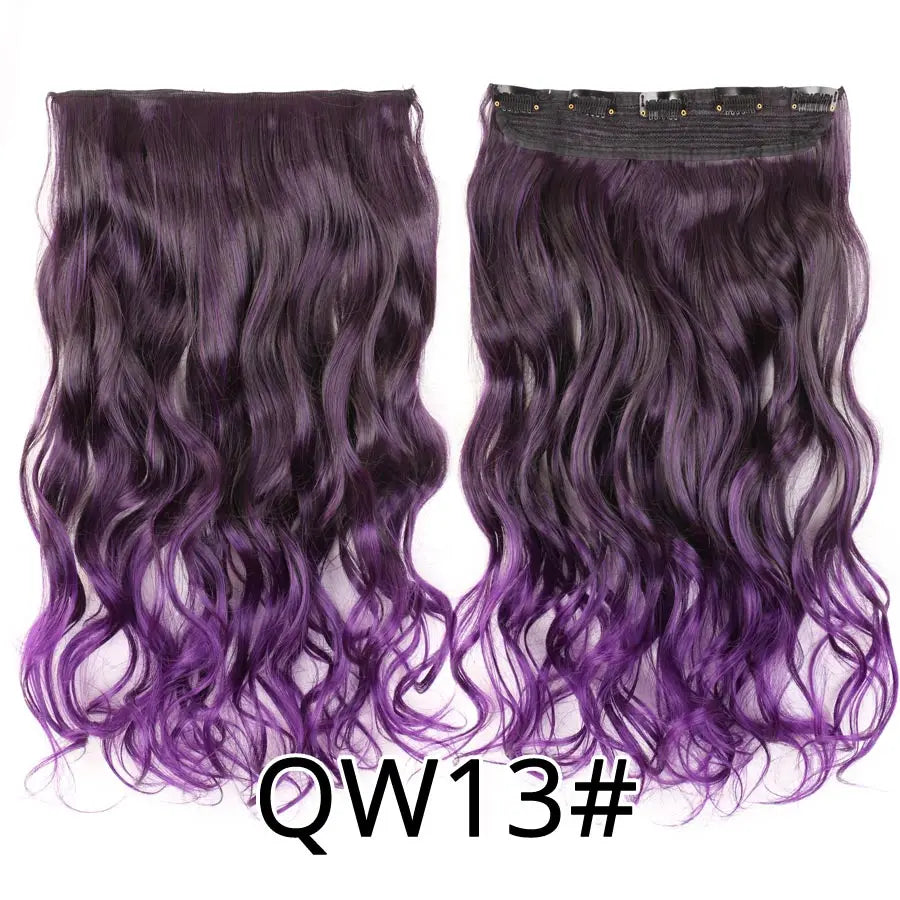 Synthetic 22Inch Clips in Hair Extension Long Straight 5Clip Ombre Black Brown