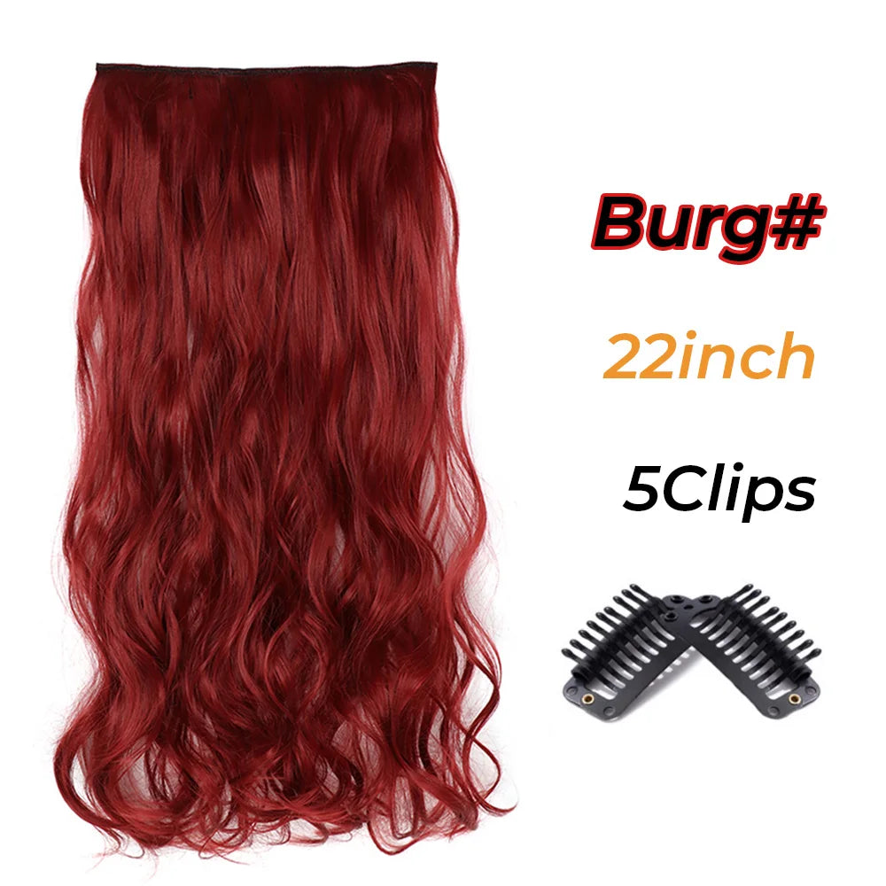 Long Wavy Synthetic 5 Clip In Hair Extensions Black Orange Heat Resistant Hairpieces
