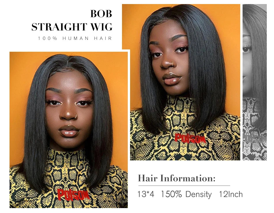 Indian Straight Bob Lace Closure Human Hair Wig, Blunt Cut