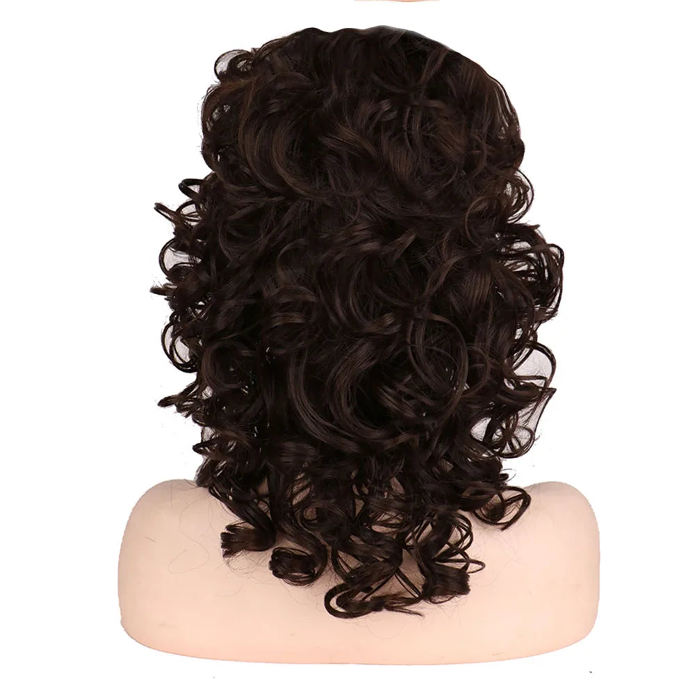 Classic Curly Wig Hair Synthetic Natural Cosplay Brown WIth Blonde Heat Resistant Daily Wigs
