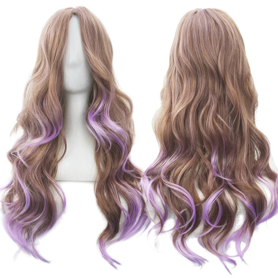 Synthetic Hair Ombre Rainbow Cosplay Wig with Bangs Red Yellow Purple Green Blue Wigs