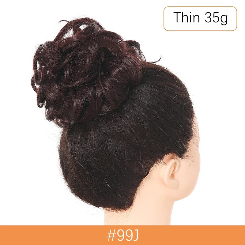Synthetic Messy Bun Chignon Scrunchies, Wrap Curly Ponytail Hairpiece