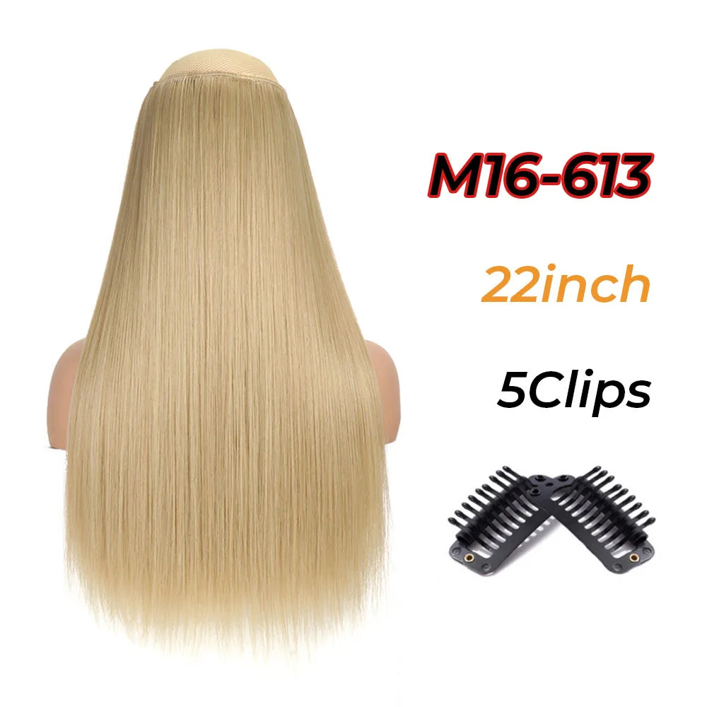 Long Wavy Synthetic 5 Clip In Hair Extensions Black Orange Heat Resistant Hairpieces
