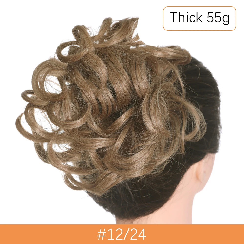 Synthetic Messy Bun Chignon Scrunchies, Wrap Curly Ponytail Hairpiece