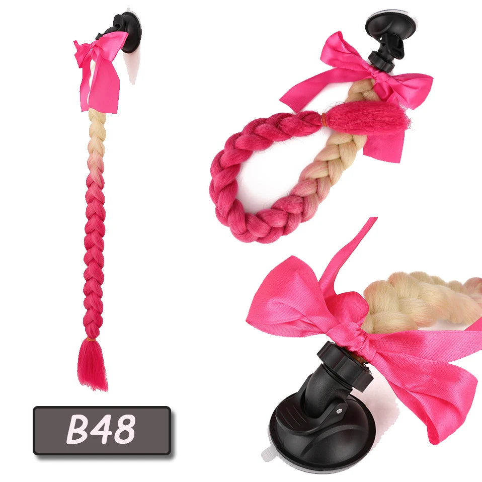 Synthetic Helmet Pigtails Gradient Ramp Braids Ponytail Hair Suction Cup Bowknot Motor