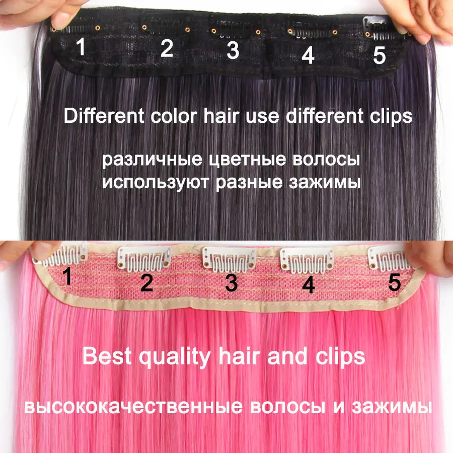 Synthetic 22Inch Clips in Hair Extension Long Straight 5Clip Ombre Black Brown