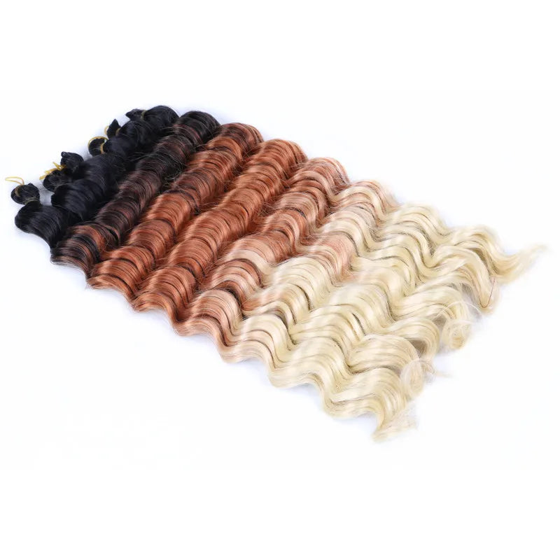 20“Deep Curly Synthetic Hair Deep Wave Bulk Crochet Braid Black Ombre Blue