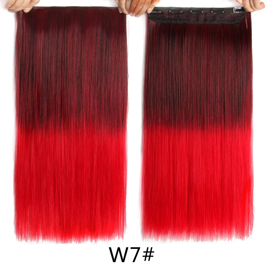 Synthetic 22Inch Clips in Hair Extension Long Straight 5Clip Ombre Black Brown