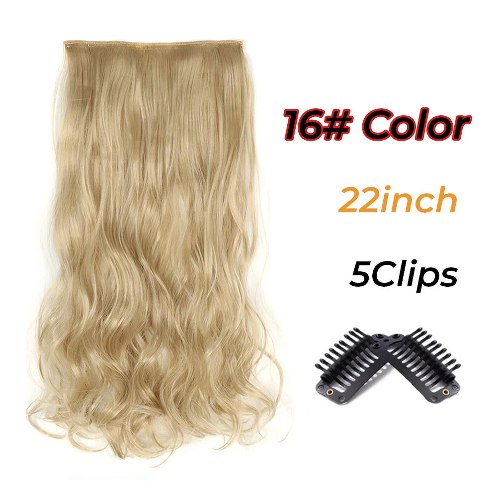 Long Wavy Synthetic 5 Clip In Hair Extensions Black Orange Heat Resistant Hairpieces
