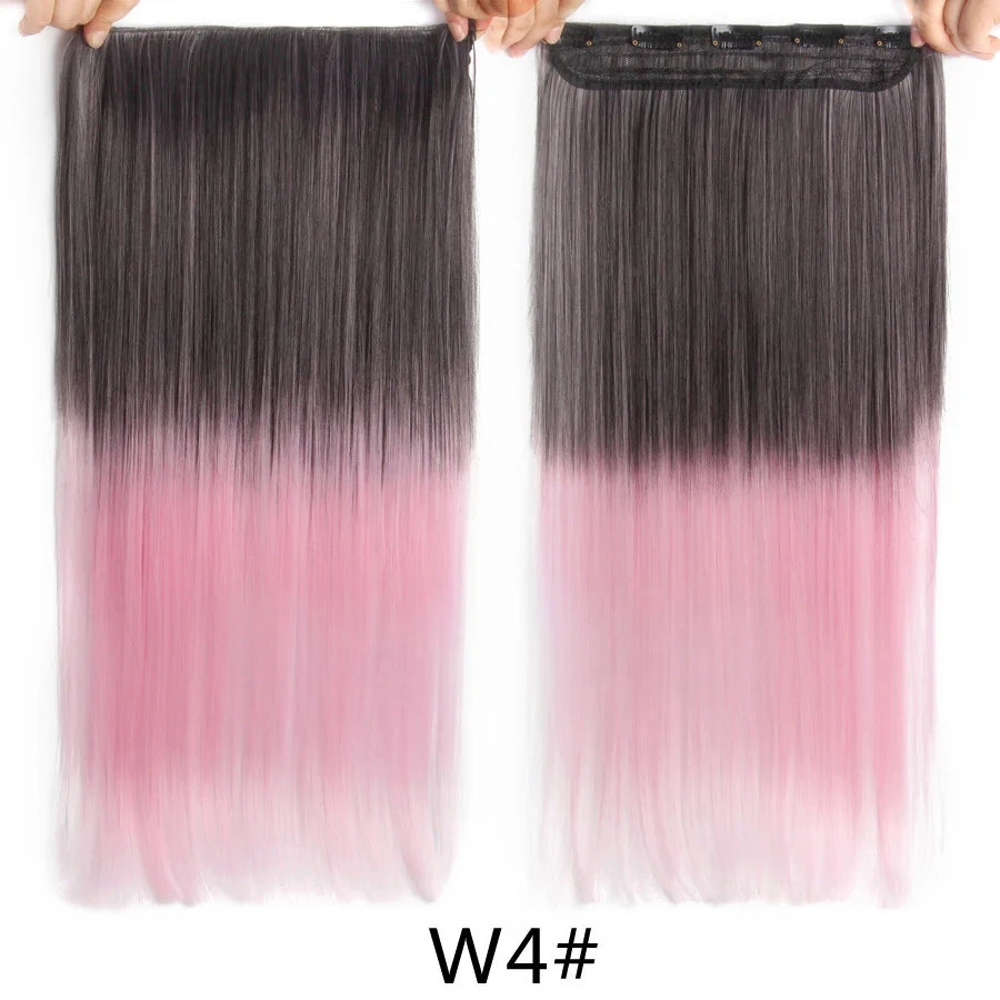 Synthetic 22Inch Clips in Hair Extension Long Straight 5Clip Ombre Black Brown