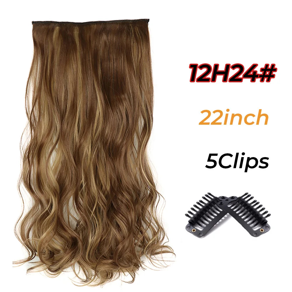 Long Wavy Synthetic 5 Clip In Hair Extensions Black Orange Heat Resistant Hairpieces