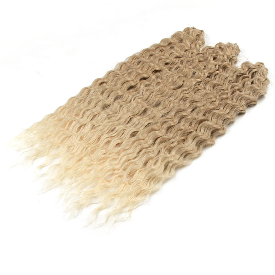 Synthetic Twist Crochet Curly Hair Water Wave Braid Ombre Blonde Brown Deep