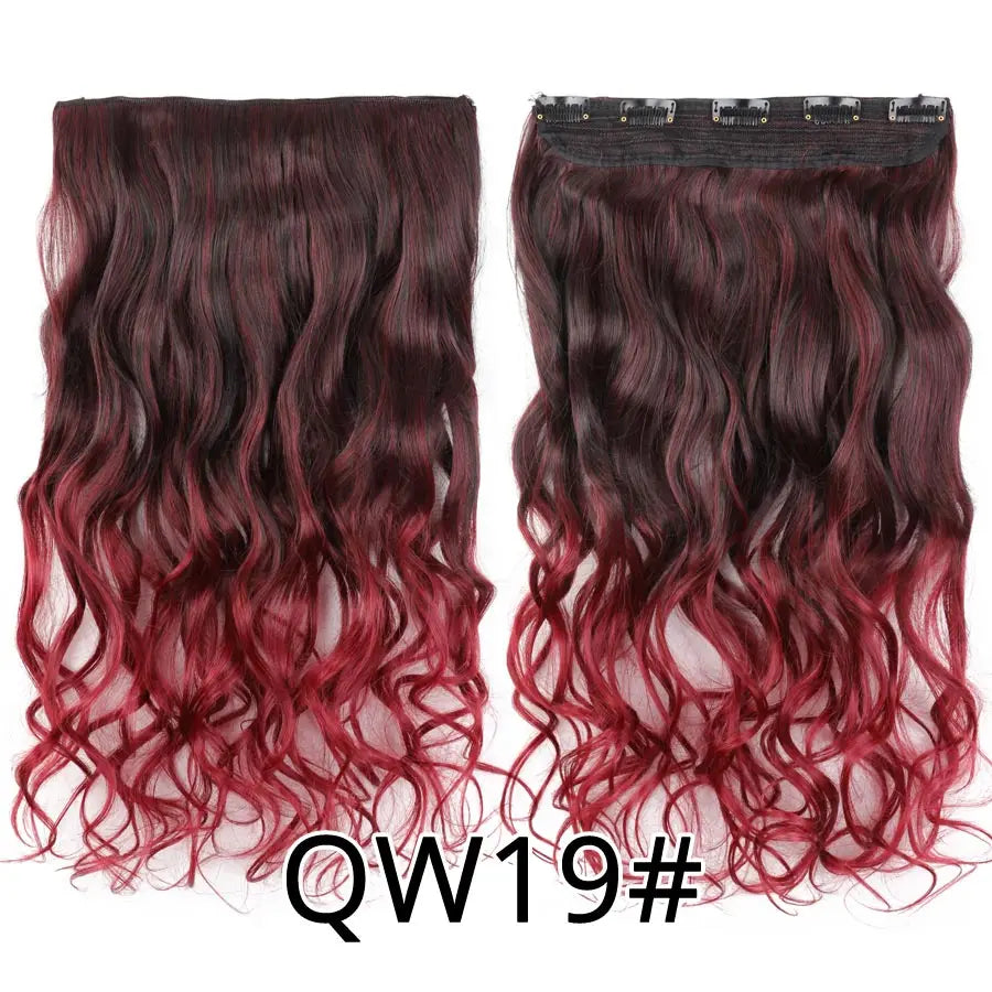 Synthetic 22Inch Clips in Hair Extension Long Straight 5Clip Ombre Black Brown