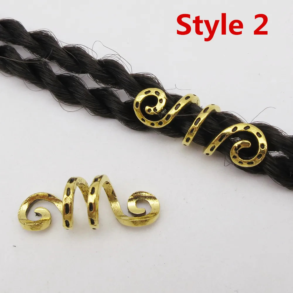 Metal Silvery/golden Viking Spiral Hair Braid Dread Beard Dreadlock Beads Rings Tube