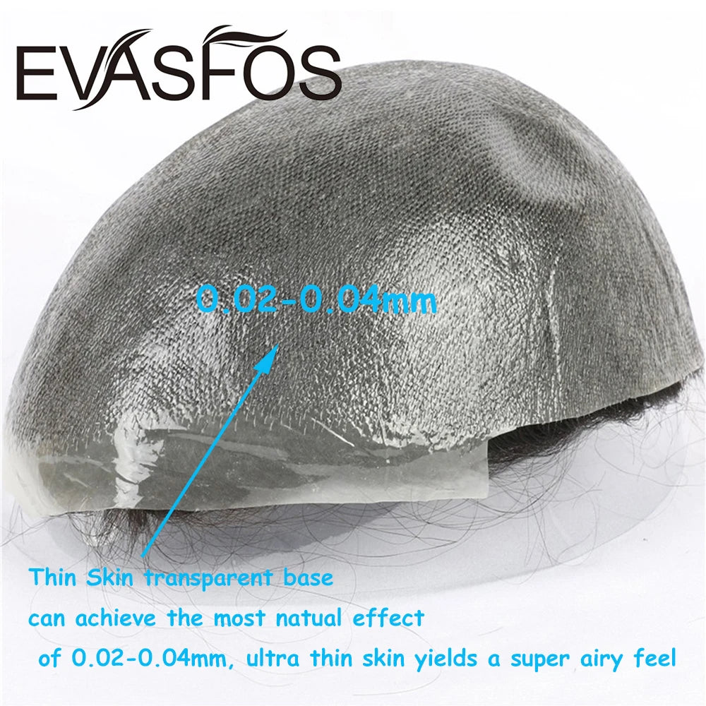 0.02-0.04mm Super Thin Skin Men's Toupee Natural European Human Hair Male Wig Prosthesis Hair System For Men