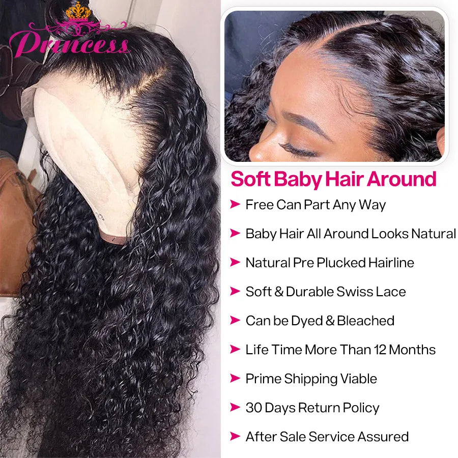 13x4/13x6 HD Transparent Lace Front Human Hair Deep Wave Wig, Pre-Plucked Brazilian, with Baby Hair
