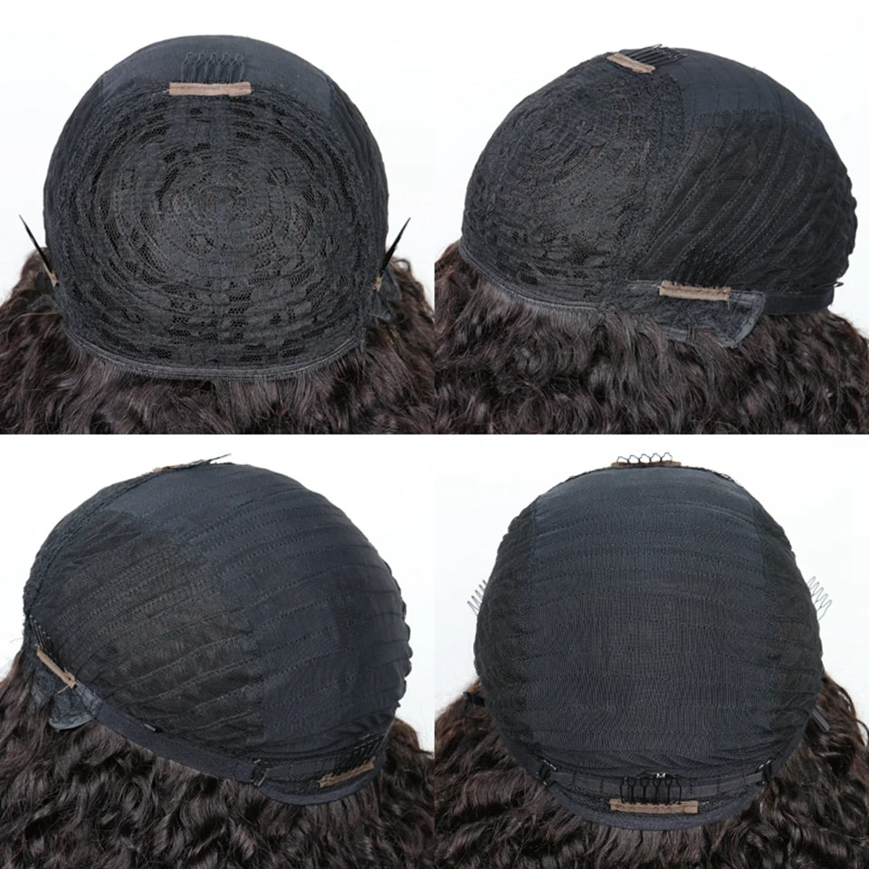 Afro Curly Human Hair Wigs Bangs, 250% Density Glueless Short Bob Fringe