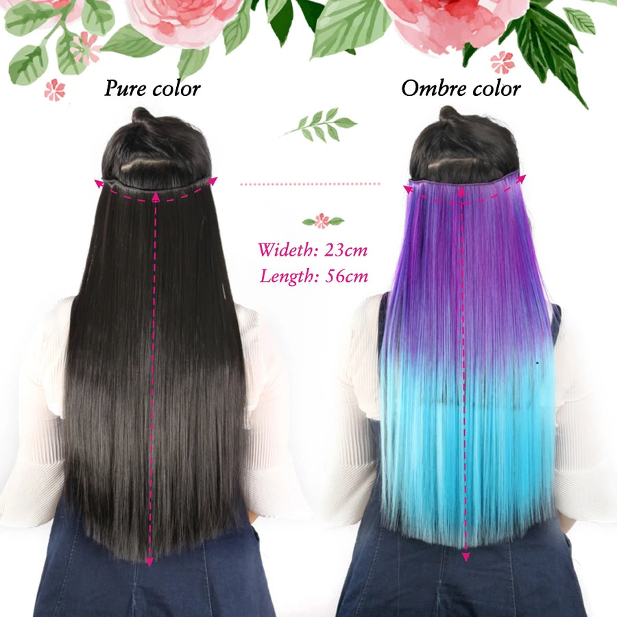 Synthetic 22Inch Clips in Hair Extension Long Straight 5Clip Ombre Black Brown