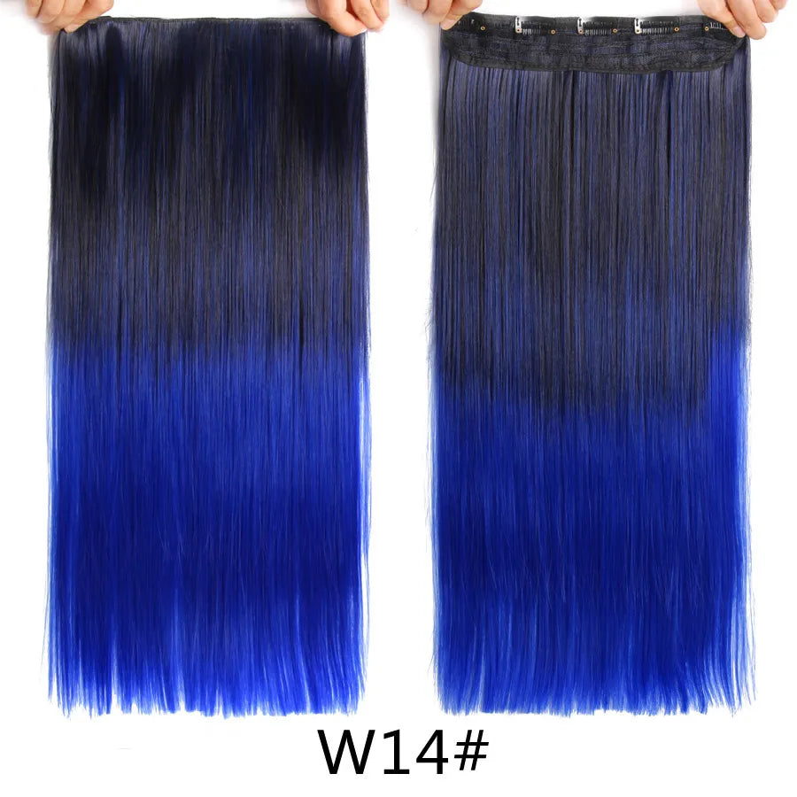 Synthetic 22Inch Clips in Hair Extension Long Straight 5Clip Ombre Black Brown